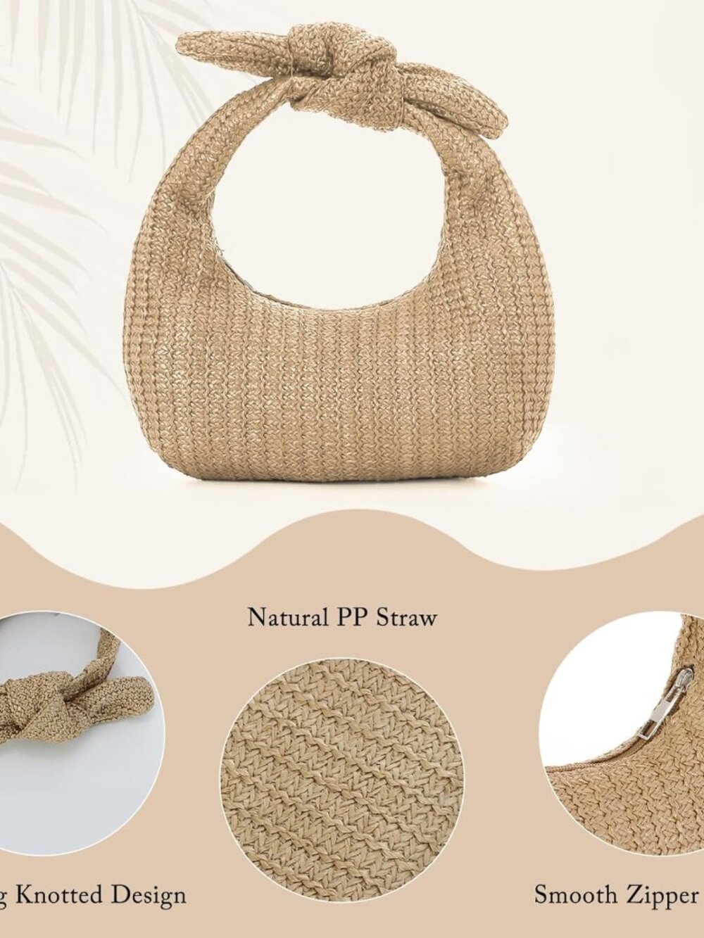 Knotted Straw Clutch Purses for Women, Summer Beach Bag, Dumpling Evening Clutch - Picture 4 of 7